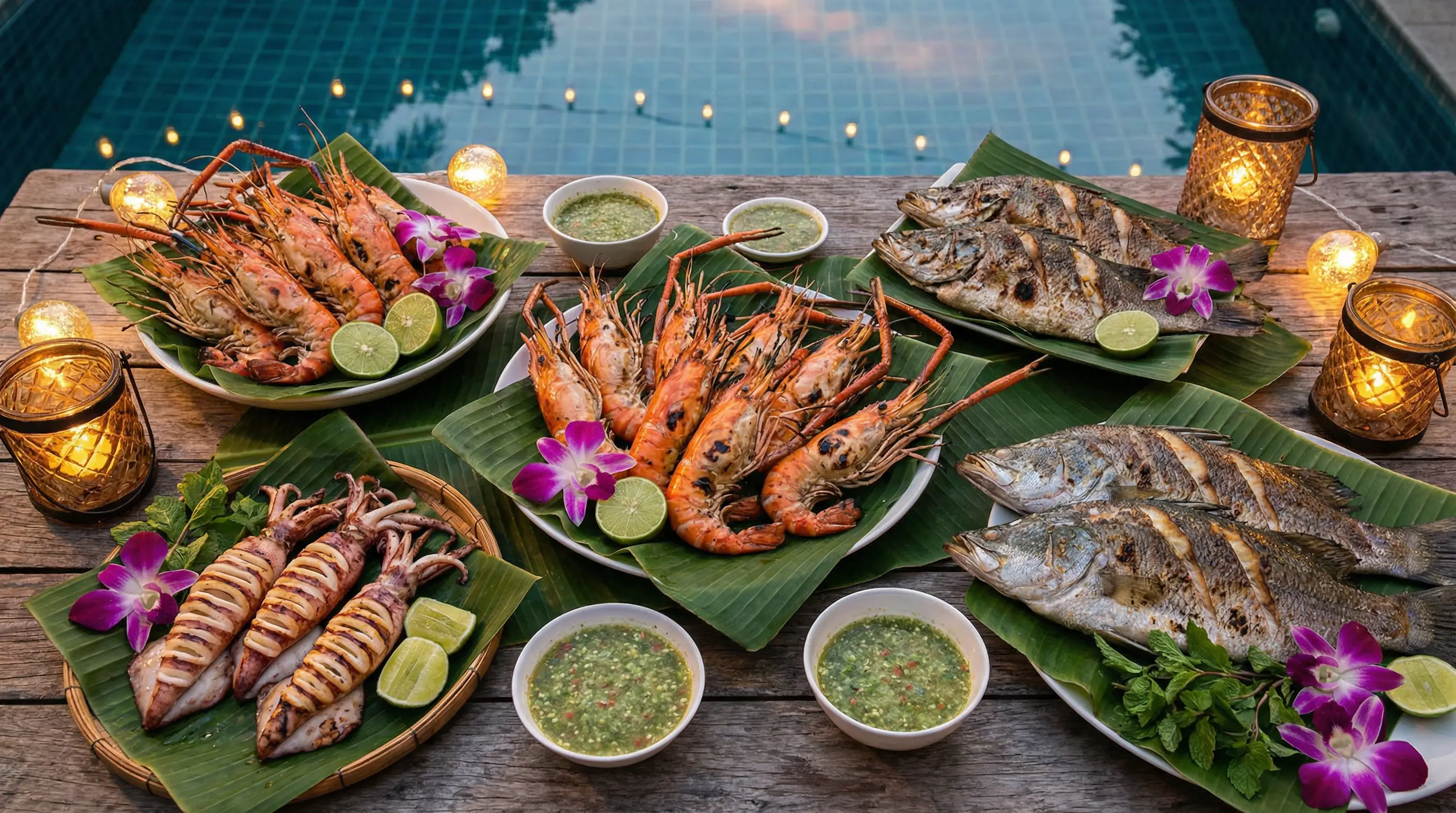 Fresh BBQ seafood dinner setup